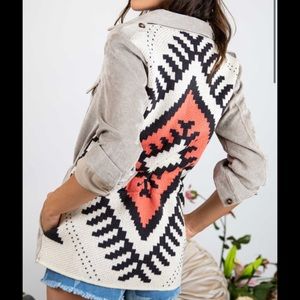 Khaki black and white and orange tribal jacket